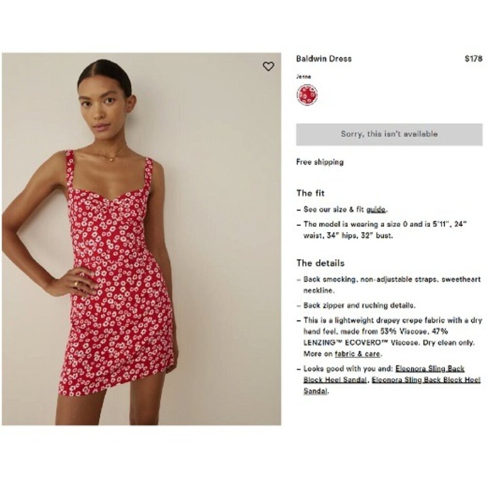 Reformation Baldwin Dress in Jenna size 4